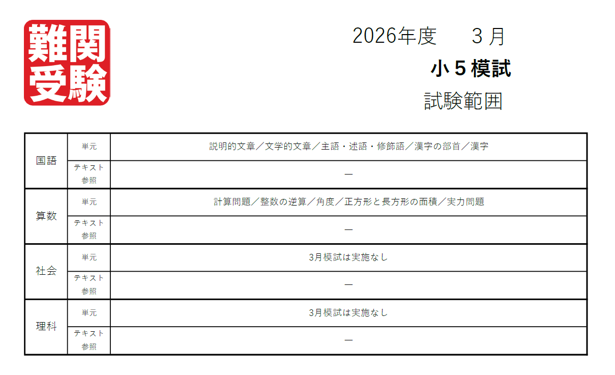 初回無料】新小5・新小6対象 3月度｢鷗州塾 公開模試｣｜お知らせ｜