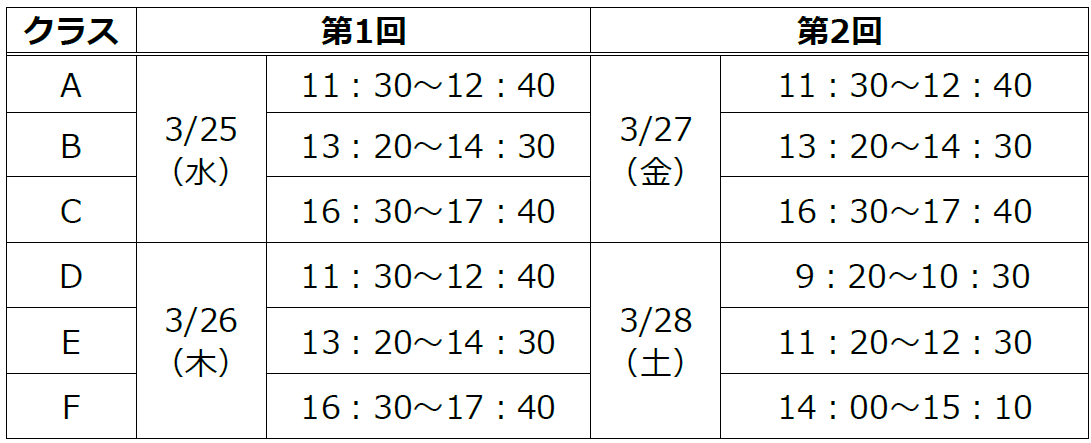 2026幼児部年長春期クラス