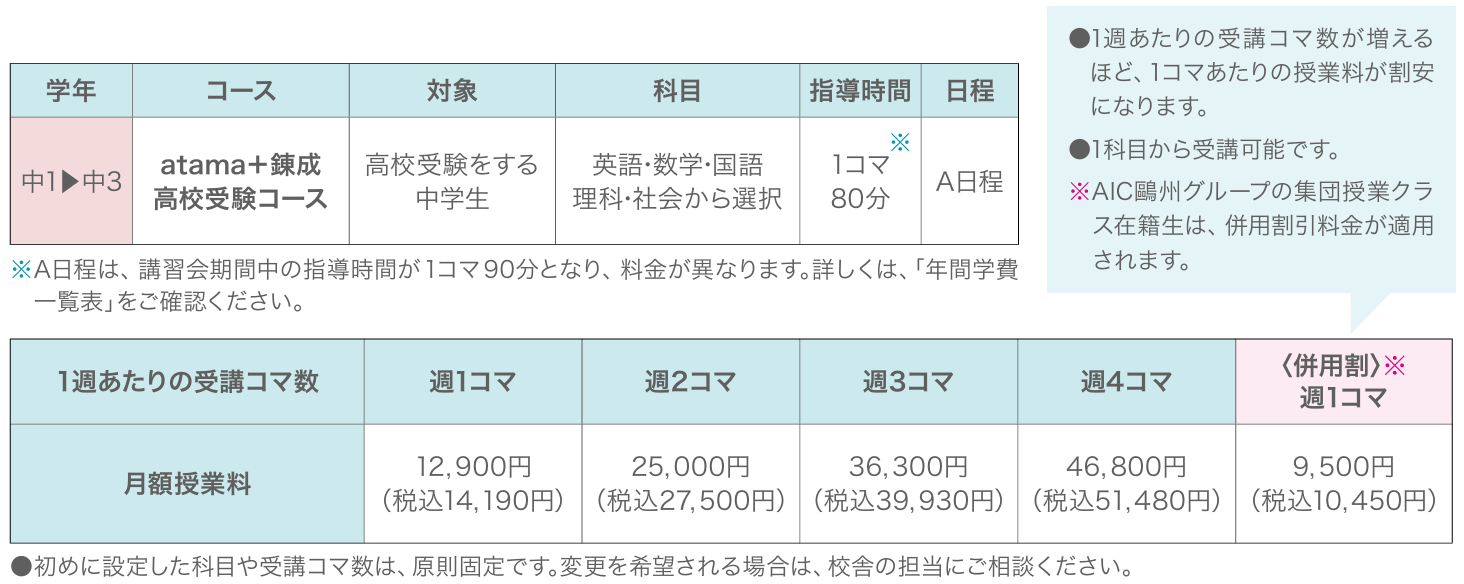 個別ゼミatama+錬成コース概要